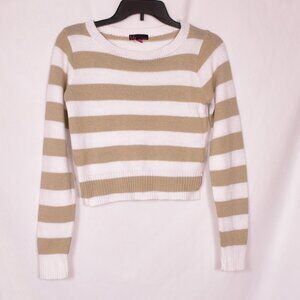 T/O Sweater Crop Striped Knit Tan & White Size Small